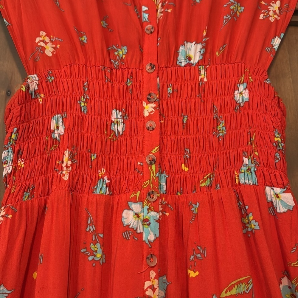 Free People "Greatest Day" Smocked Button-Down Floral Mini Dress Womens XS Boho - Picture 10 of 13